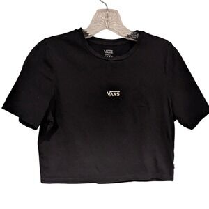 Vans Black Cropped T Shirt Small Embroidered Logo Casual Tee